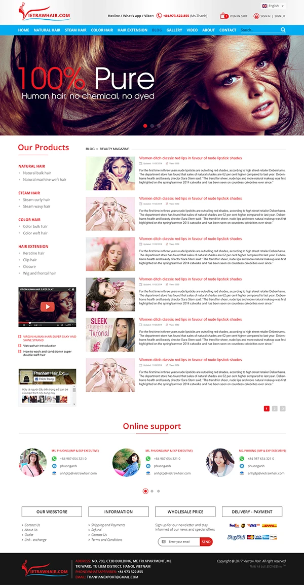 Website giới thiệu hãng thời trang tóc Vietrawhair