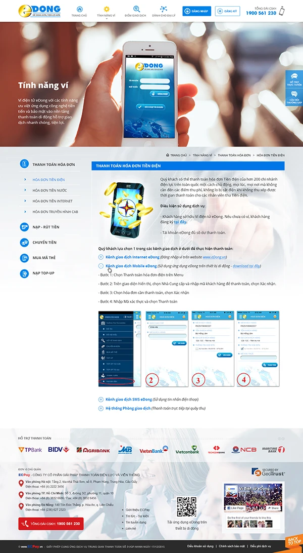 Website giới thiệu dịch vụ Ví điện tử eDong