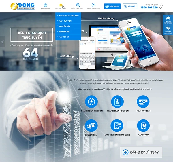 Website giới thiệu dịch vụ Ví điện tử eDong
