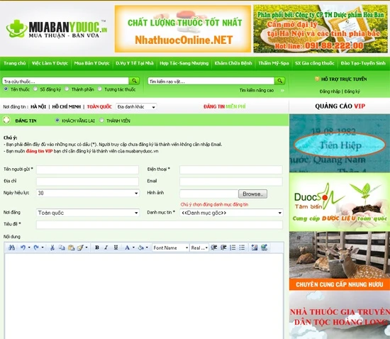 Thiết kế website Diễn đàn rao vặt - quảng cáo trong lĩnh vực Y Dược