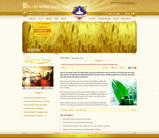 Thiết kế website Nhà hàng Leegend Beer