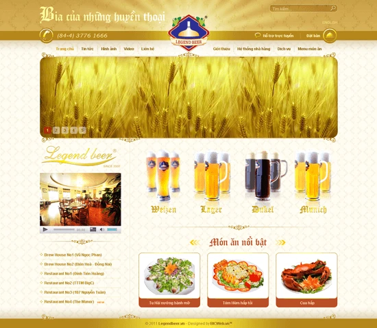 Thiết kế website Nhà hàng Leegend Beer