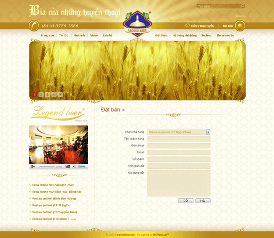 Thiết kế website Nhà hàng Leegend Beer