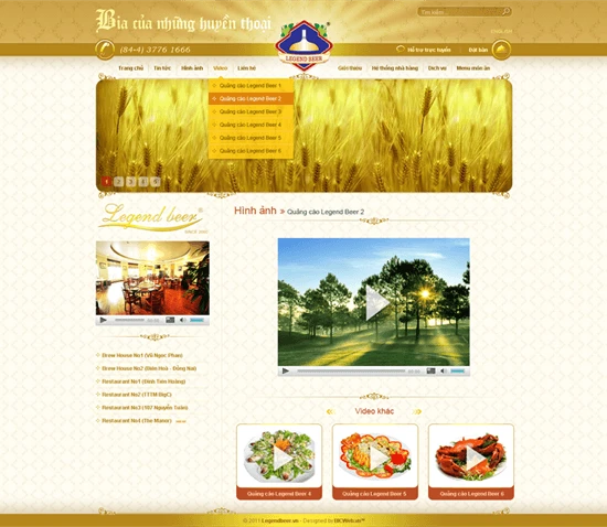 Thiết kế website Nhà hàng Leegend Beer